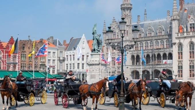 image of horses and market in belgium