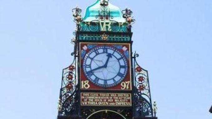 Image of clock tower face in Chester